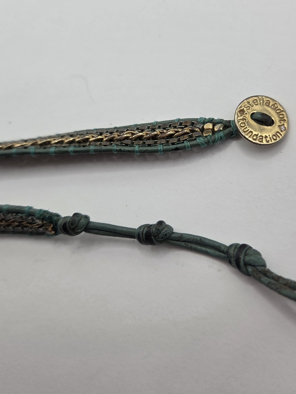 Stella & Dot Foundation Teal Leather and Mixed Metal Wrap Bracelet